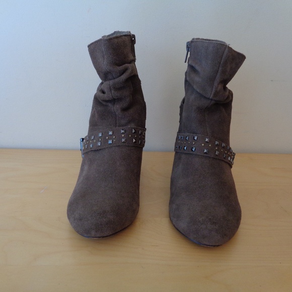 Naughty Monkey Wedge Booties Buckle Studded Suede Boots Brown Size 8 - Picture 2 of 6